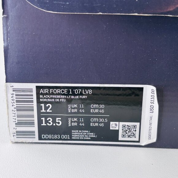 Nike Air Force 1 LV8 Miami Nights Mens Sz 12 Black Fireberry Sneakers DD9183-001 - Picture 12 of 12